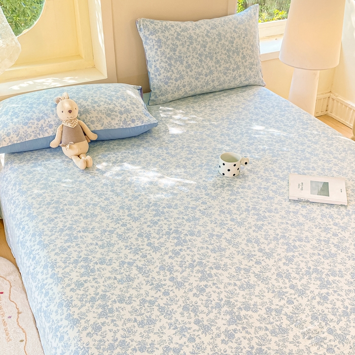91家纺网 家纺一手货源 找家纺 朵朵家纺 2025新款双层纱单床单床单三件套（可定制尺寸） 蓝色花园