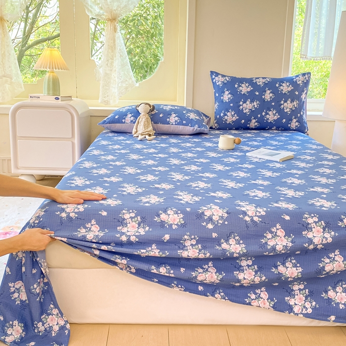 91家纺网 家纺一手货源 找家纺 朵朵家纺 2025新款双层纱单床单床单三件套（可定制尺寸） 国色天香