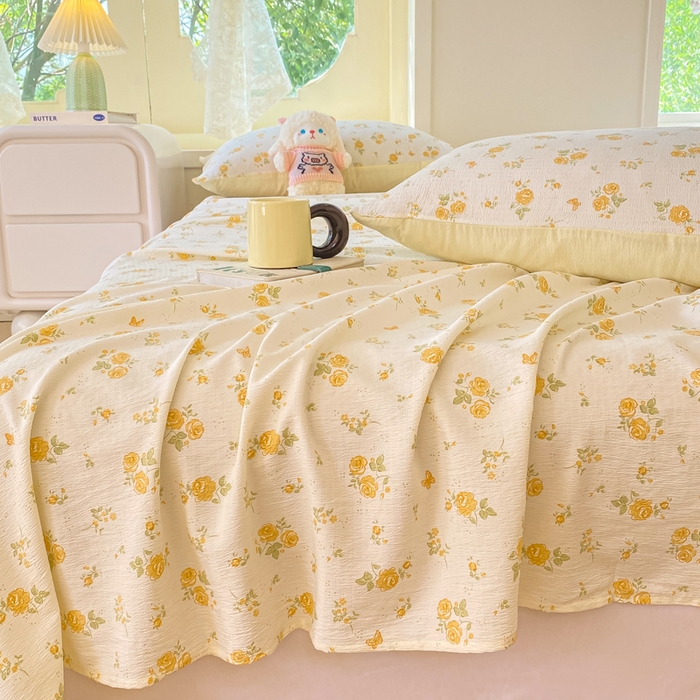 91家纺网 家纺一手货源 找家纺 朵朵家纺 2025新款双层纱单床单床单三件套（可定制尺寸） 山花烂漫