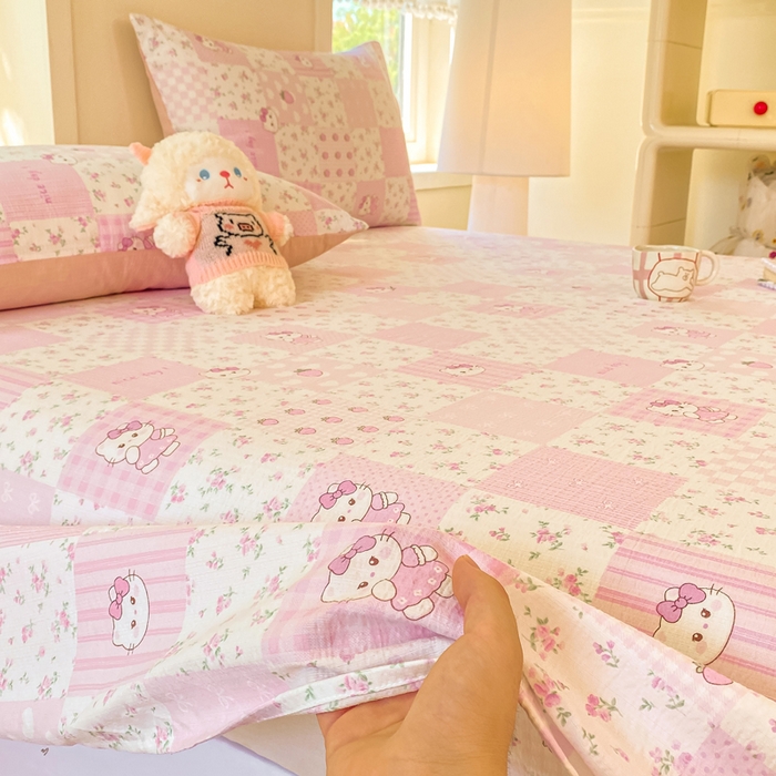 91家纺网 家纺一手货源 找家纺 朵朵家纺 2025新款双层纱单床单床单三件套（可定制尺寸） KT花园