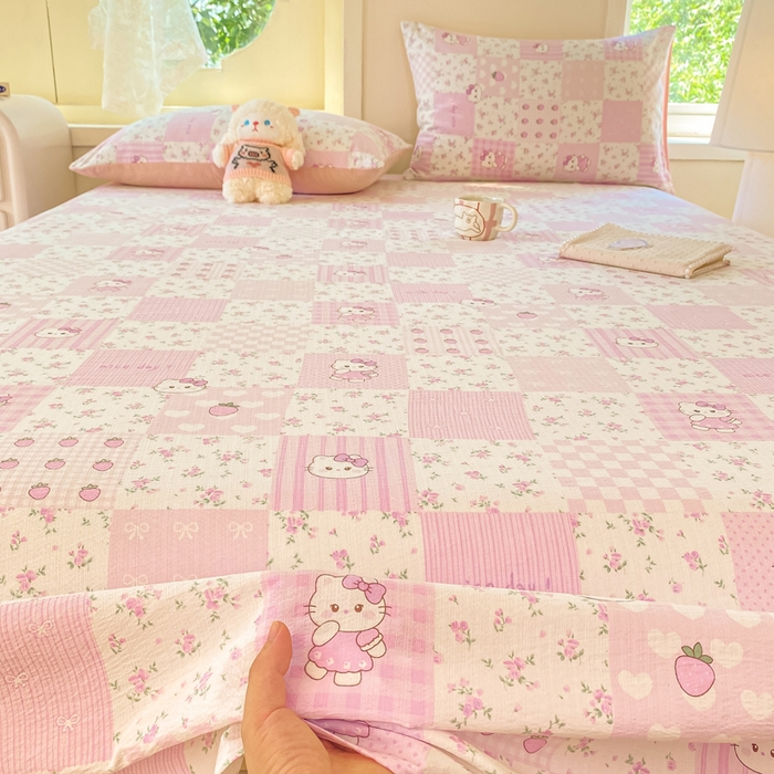 91家纺网 家纺一手货源 找家纺 朵朵家纺 2025新款双层纱单床单床单三件套（可定制尺寸） KT花园