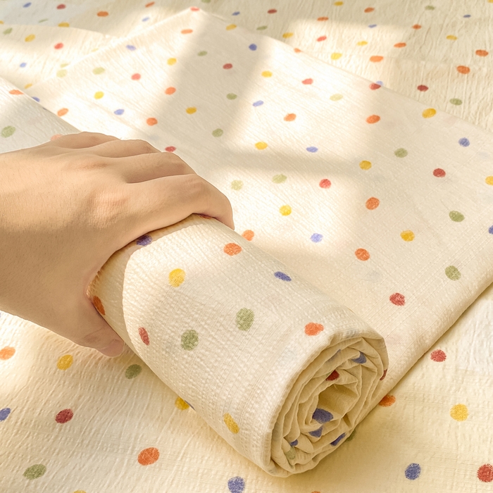 91家纺网 家纺一手货源 找家纺 朵朵家纺 2025新款双层纱单床单床单三件套（可定制尺寸） 幻彩波点