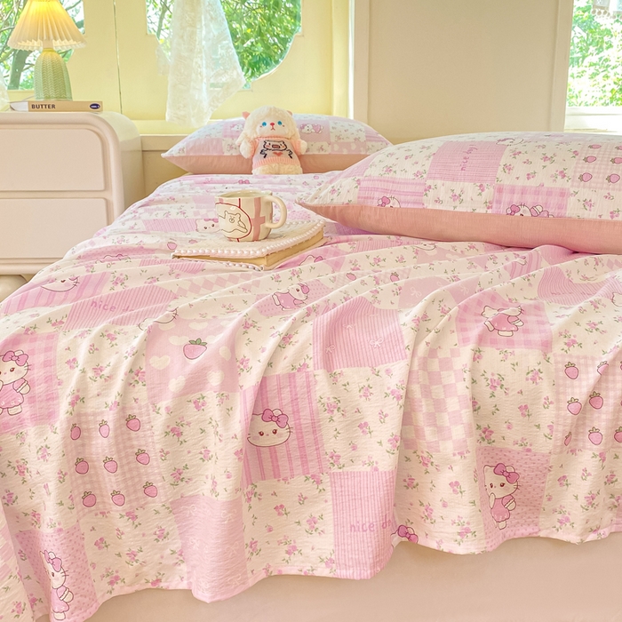 91家纺网 家纺一手货源 找家纺 朵朵家纺 2025新款双层纱单床单床单三件套（可定制尺寸） KT花园