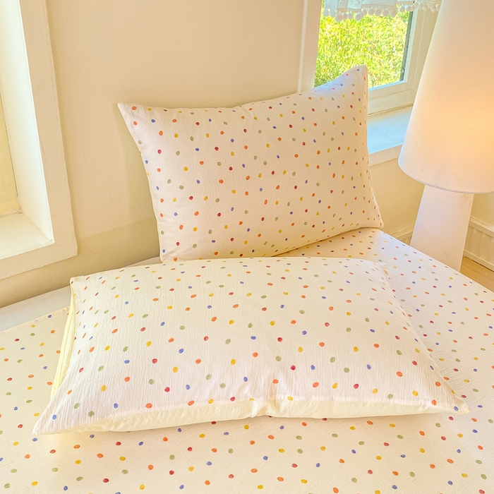 91家纺网 家纺一手货源 找家纺 朵朵家纺 2025新款双层纱单床单床单三件套（可定制尺寸） 幻彩波点