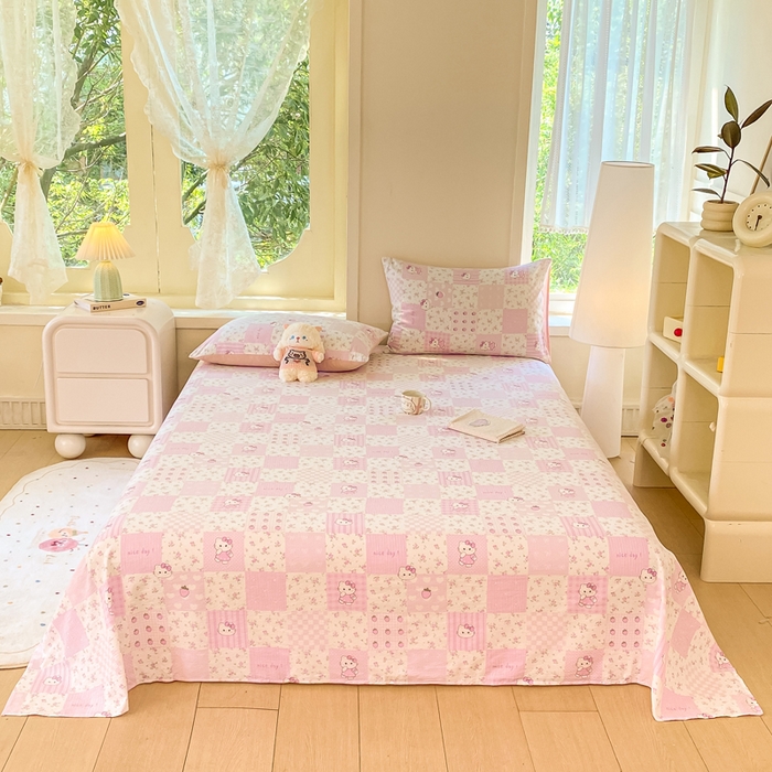 91家纺网 家纺一手货源 找家纺 朵朵家纺 2025新款双层纱单床单床单三件套（可定制尺寸） KT花园