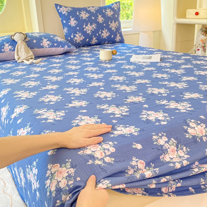 91家纺网 家纺一手货源 找家纺 朵朵家纺 2025新款双层纱单床单床单三件套（可定制尺寸） 国色天香