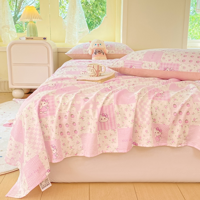 91家纺网 家纺一手货源 找家纺 朵朵家纺 2025新款双层纱单床单床单三件套（可定制尺寸） KT花园