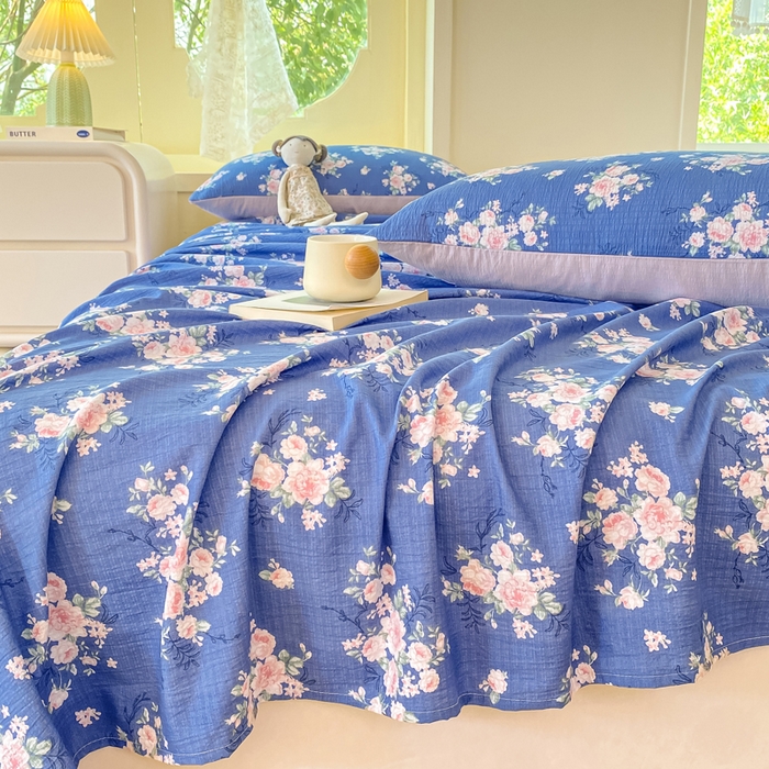 91家纺网 家纺一手货源 找家纺 朵朵家纺 2025新款双层纱单床单床单三件套（可定制尺寸） 国色天香