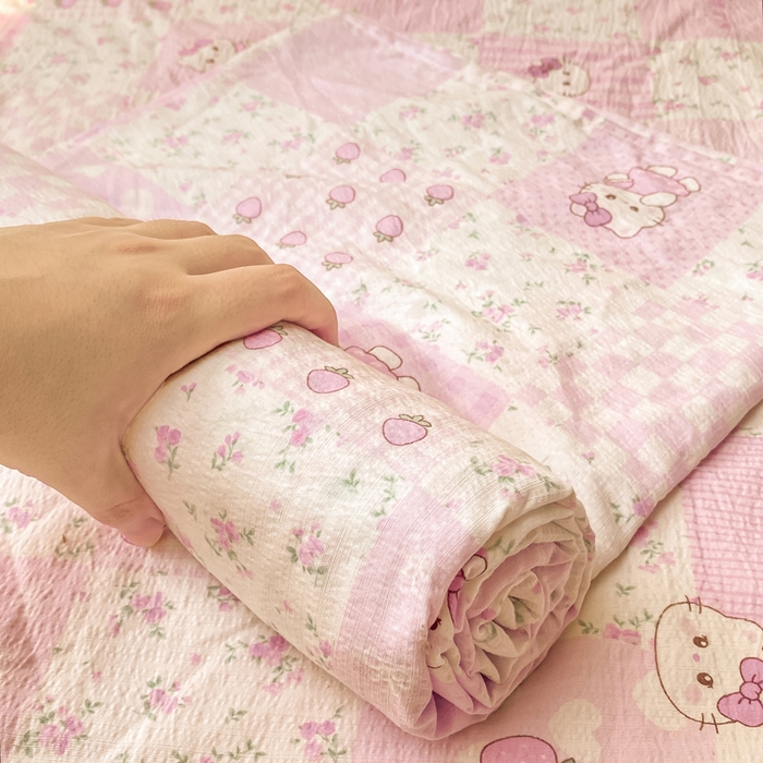 91家纺网 家纺一手货源 找家纺 朵朵家纺 2025新款双层纱单床单床单三件套（可定制尺寸） KT花园