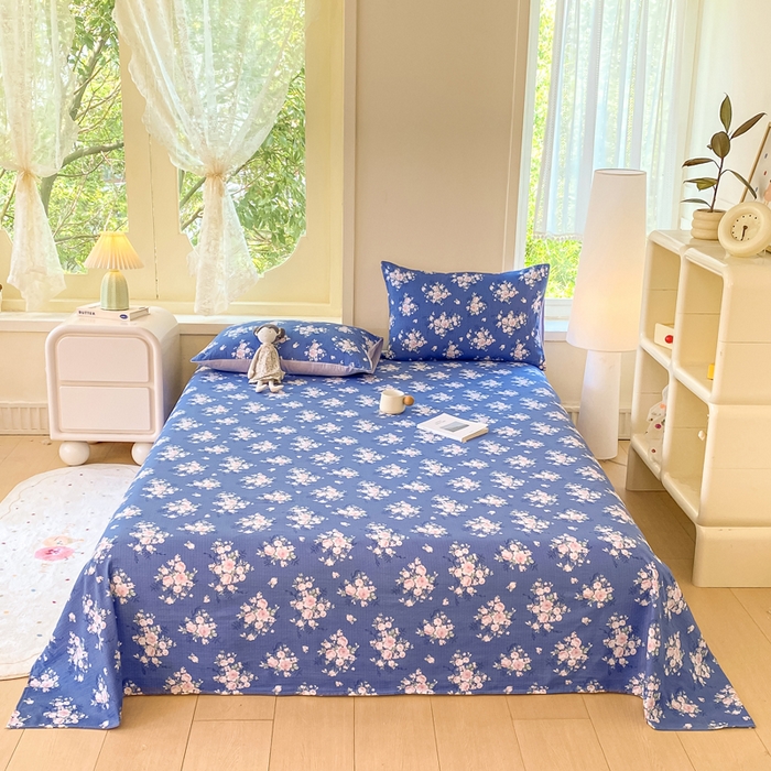 91家纺网 家纺一手货源 找家纺 朵朵家纺 2025新款双层纱单床单床单三件套（可定制尺寸） 国色天香