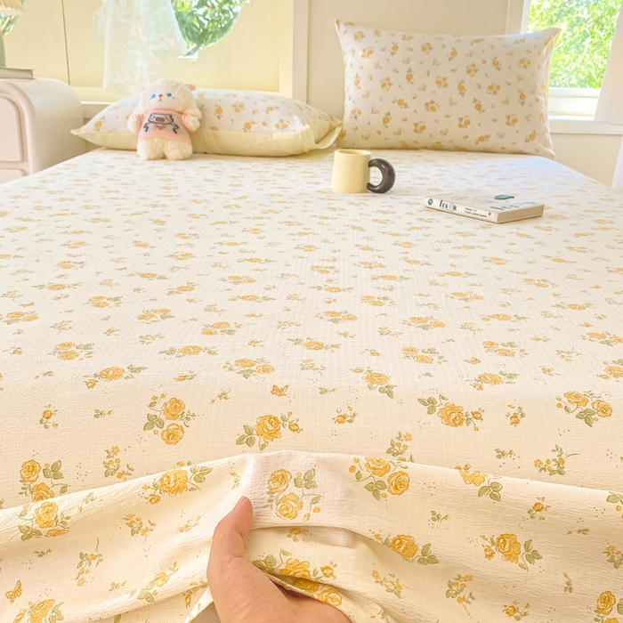 91家纺网 家纺一手货源 找家纺 朵朵家纺 2025新款双层纱单床单床单三件套（可定制尺寸） 山花烂漫