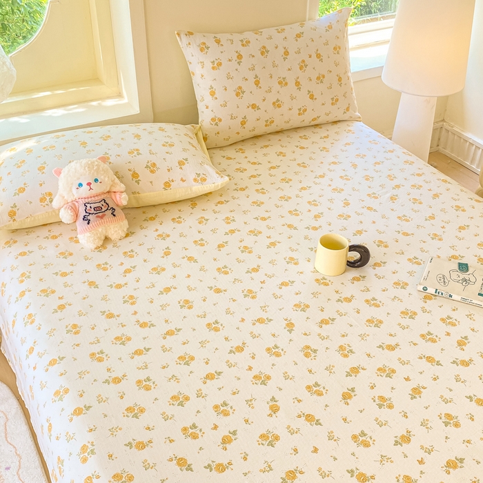 91家纺网 家纺一手货源 找家纺 朵朵家纺 2025新款双层纱单床单床单三件套（可定制尺寸） 山花烂漫