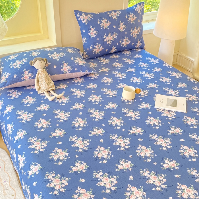 91家纺网 家纺一手货源 找家纺 朵朵家纺 2025新款双层纱单床单床单三件套（可定制尺寸） 国色天香