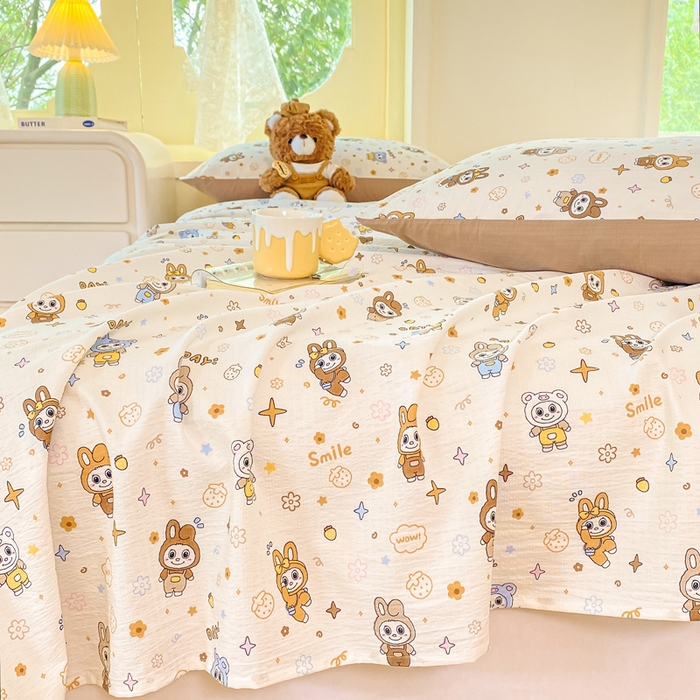 91家纺网 家纺一手货源 找家纺 朵朵家纺 2025新款双层纱单床单床单三件套（可定制尺寸） 布布星球