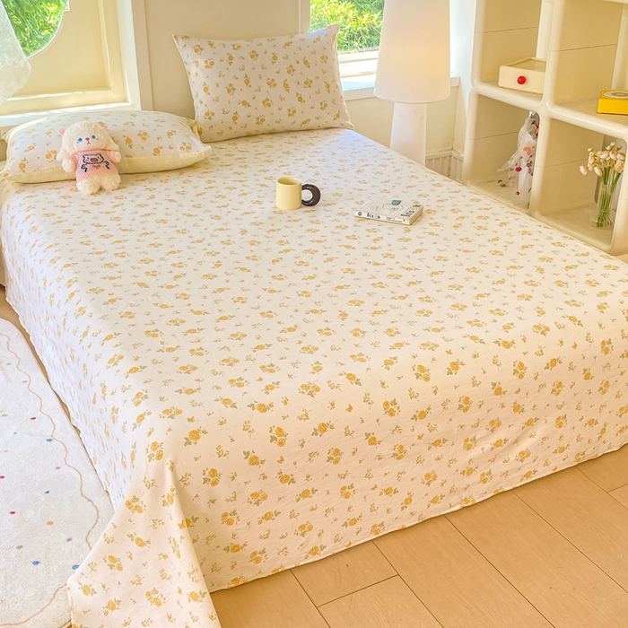 91家纺网 家纺一手货源 找家纺 朵朵家纺 2025新款双层纱单床单床单三件套（可定制尺寸） 山花烂漫