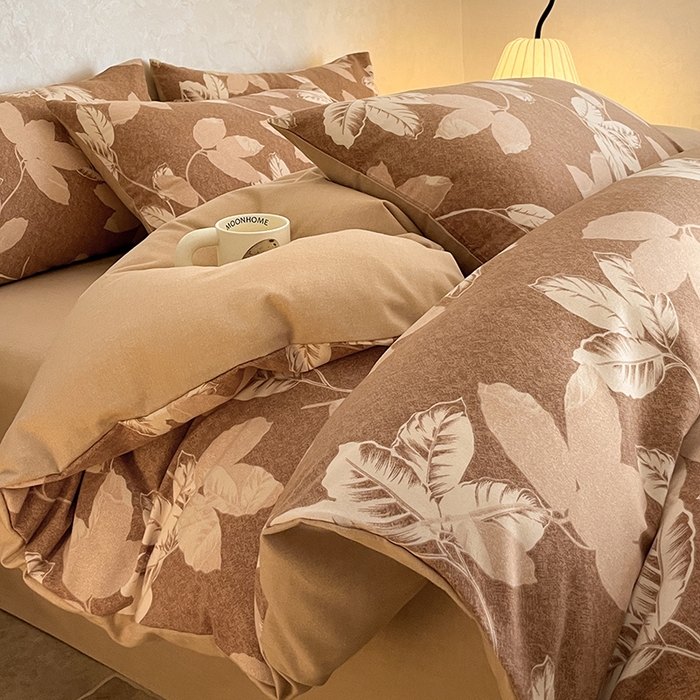 琪格格纺织 2025新款磨毛印花四件套 叶繁