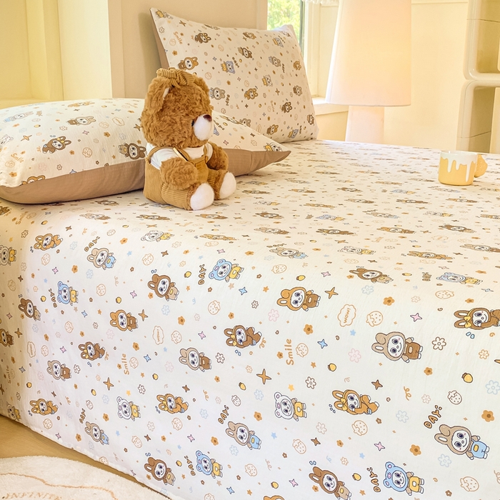 91家纺网 家纺一手货源 找家纺 朵朵家纺 2025新款双层纱单床单床单三件套（可定制尺寸） 布布星球