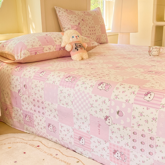 91家纺网 家纺一手货源 找家纺 朵朵家纺 2025新款双层纱单床单床单三件套（可定制尺寸） KT花园