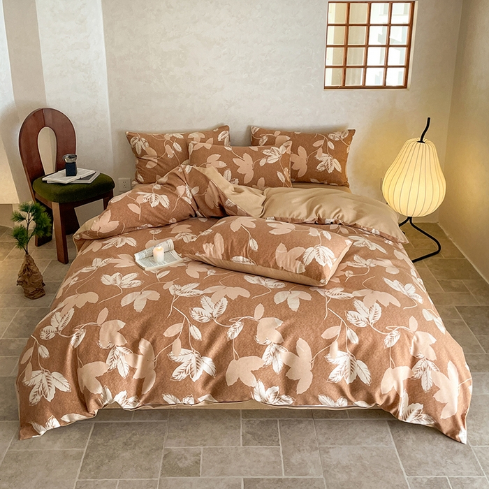 91家纺网 家纺一手货源 找家纺 琪格格纺织 2025新款磨毛印花四件套 叶繁