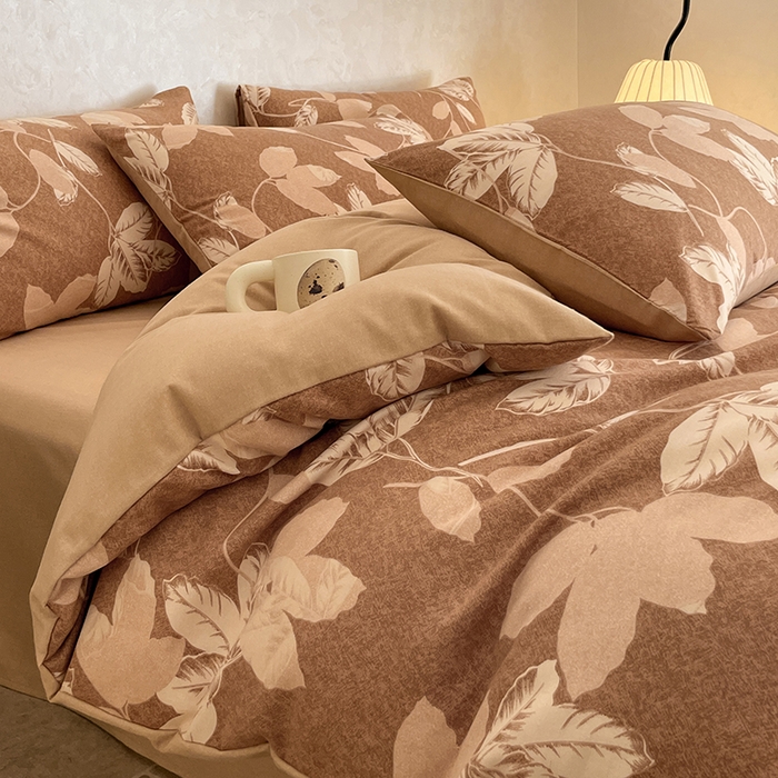 91家纺网 家纺一手货源 找家纺 琪格格纺织 2025新款磨毛印花四件套 叶繁