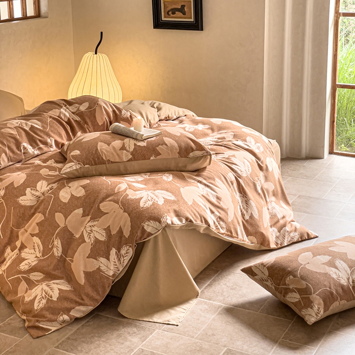 91家纺网 家纺一手货源 找家纺 琪格格纺织 2025新款磨毛印花四件套 叶繁