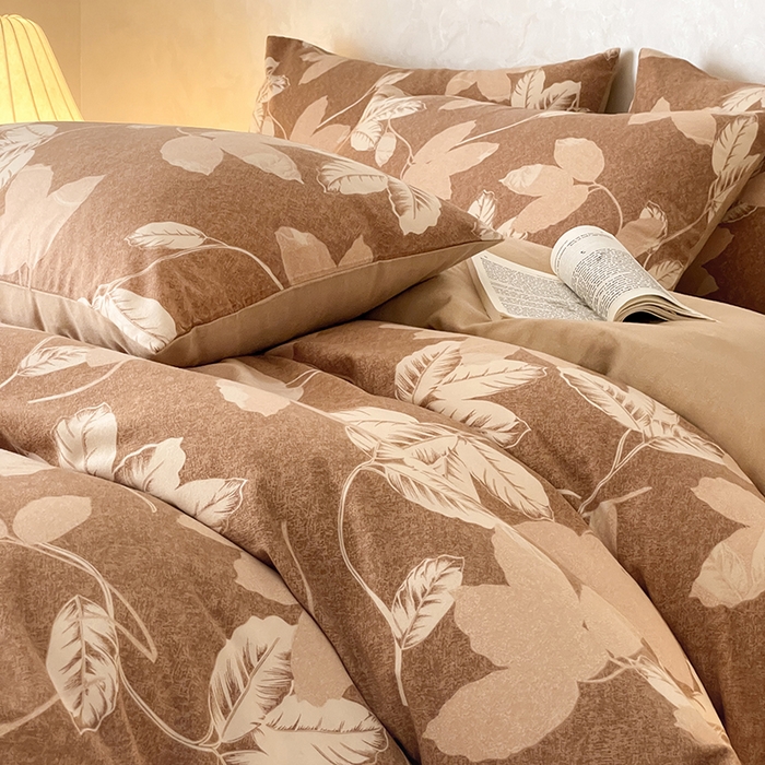 91家纺网 家纺一手货源 找家纺 琪格格纺织 2025新款磨毛印花四件套 叶繁