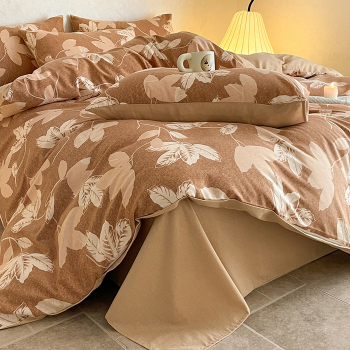 91家纺网 家纺一手货源 找家纺 琪格格纺织 2025新款磨毛印花四件套 叶繁