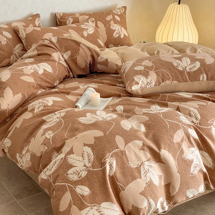 91家纺网 家纺一手货源 找家纺 琪格格纺织 2025新款磨毛印花四件套 叶繁