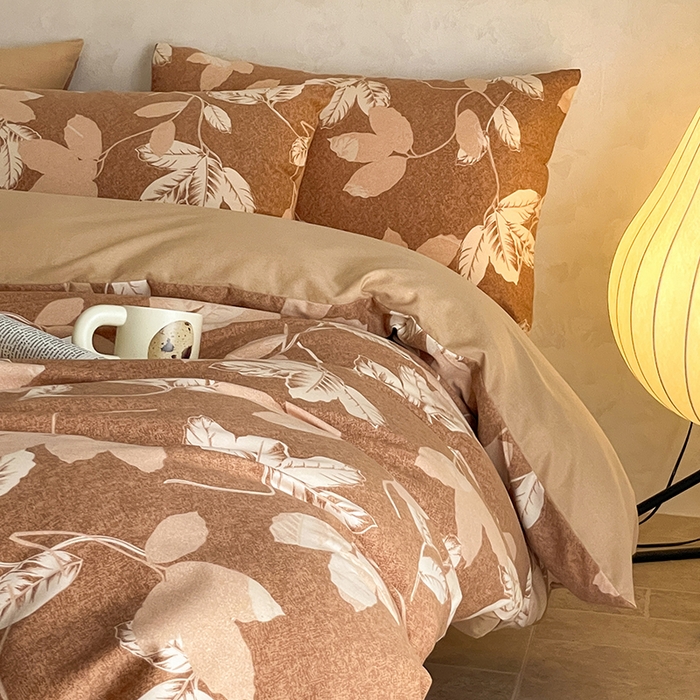 91家纺网 家纺一手货源 找家纺 琪格格纺织 2025新款磨毛印花四件套 叶繁