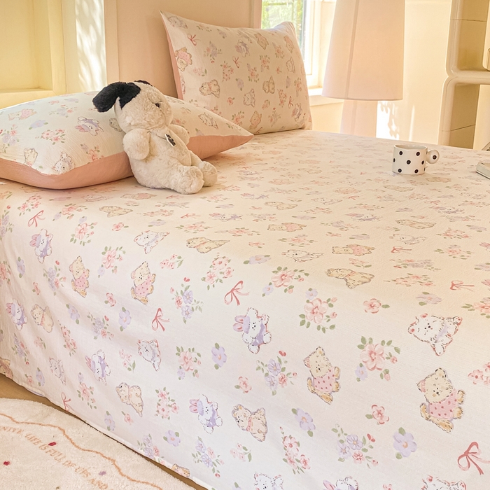 91家纺网 家纺一手货源 找家纺 朵朵家纺 2025新款双层纱单床单床单三件套（可定制尺寸） 花眠咪咪