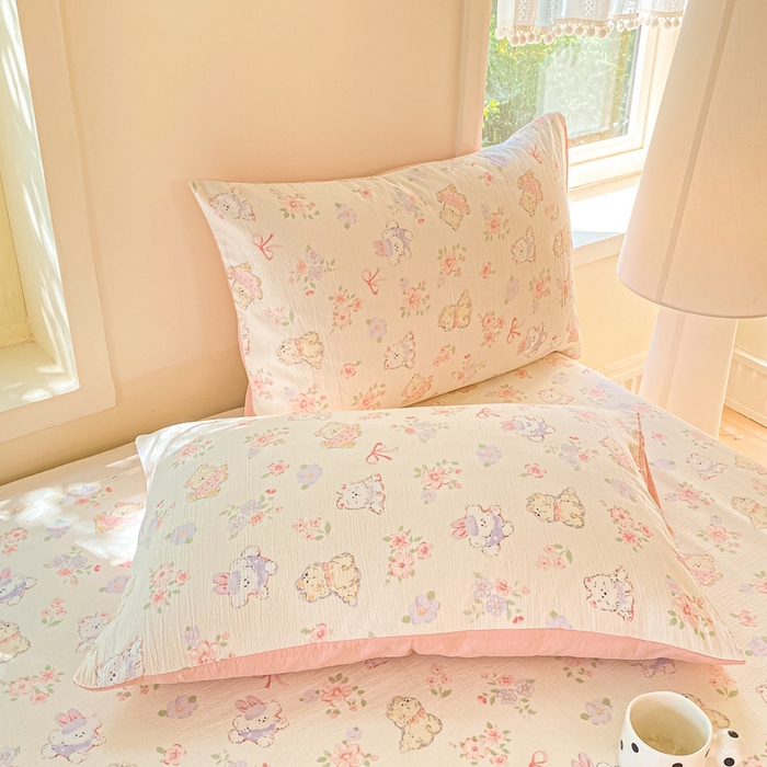 91家纺网 家纺一手货源 找家纺 朵朵家纺 2025新款双层纱单床单床单三件套（可定制尺寸） 花眠咪咪