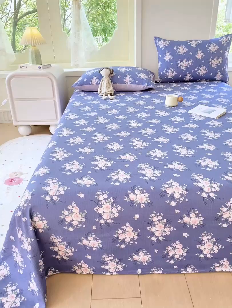 91家纺网 家纺一手货源 找家纺 朵朵家纺 2025新款双层纱单床单床单三件套（可定制尺寸） 国色天香