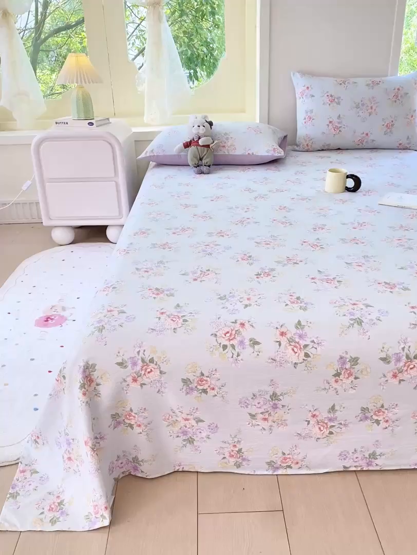 91家纺网 家纺一手货源 找家纺 朵朵家纺 2025新款双层纱单床单床单三件套（可定制尺寸） 沁园春