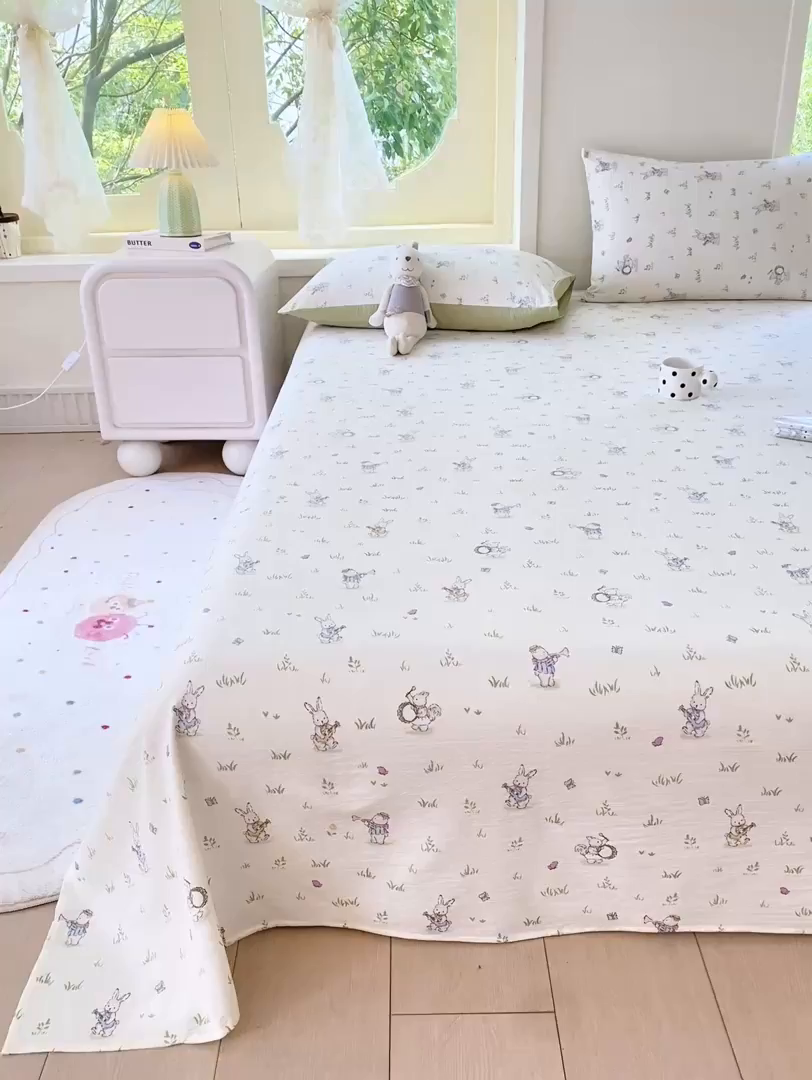 91家纺网 家纺一手货源 找家纺 朵朵家纺 2025新款双层纱单床单床单三件套（可定制尺寸） 音乐派