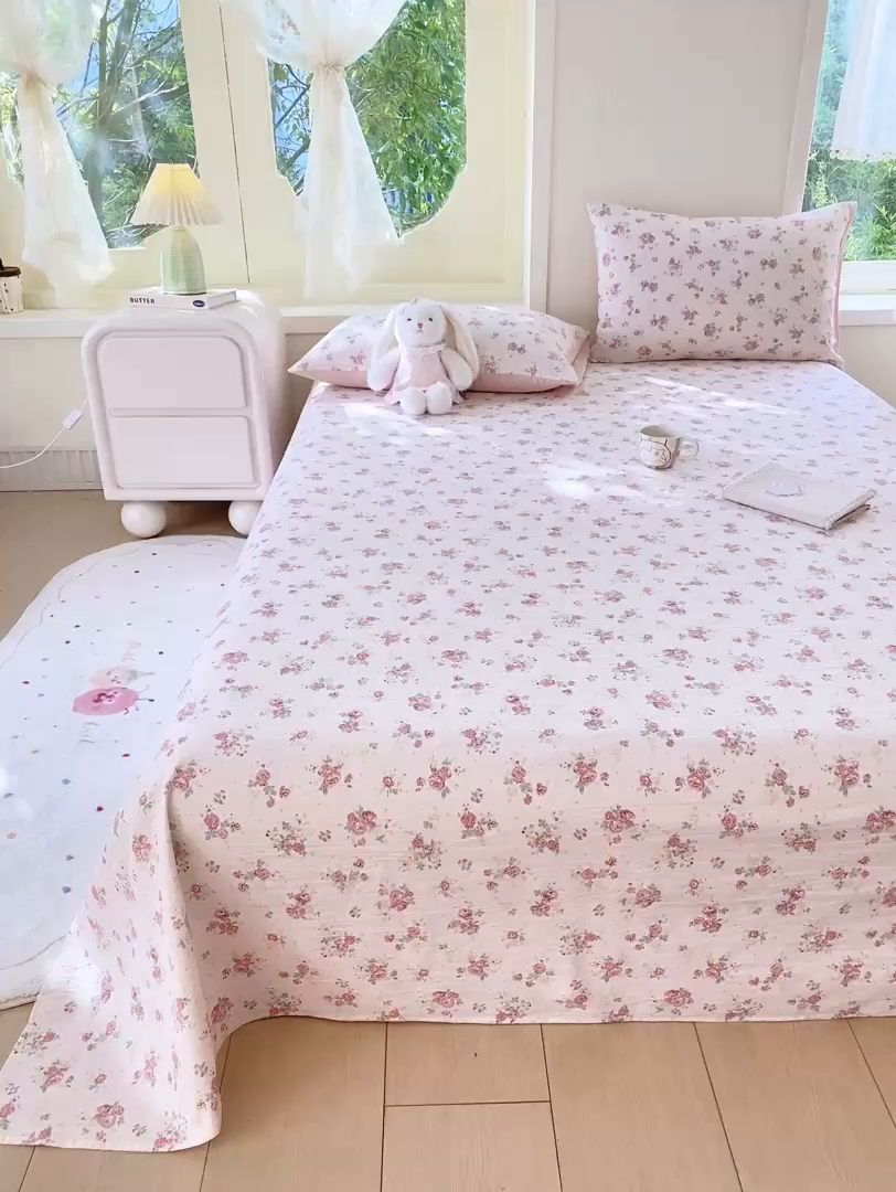 91家纺网 家纺一手货源 找家纺 朵朵家纺 2025新款双层纱单床单床单三件套（可定制尺寸） 玫瑰庄园