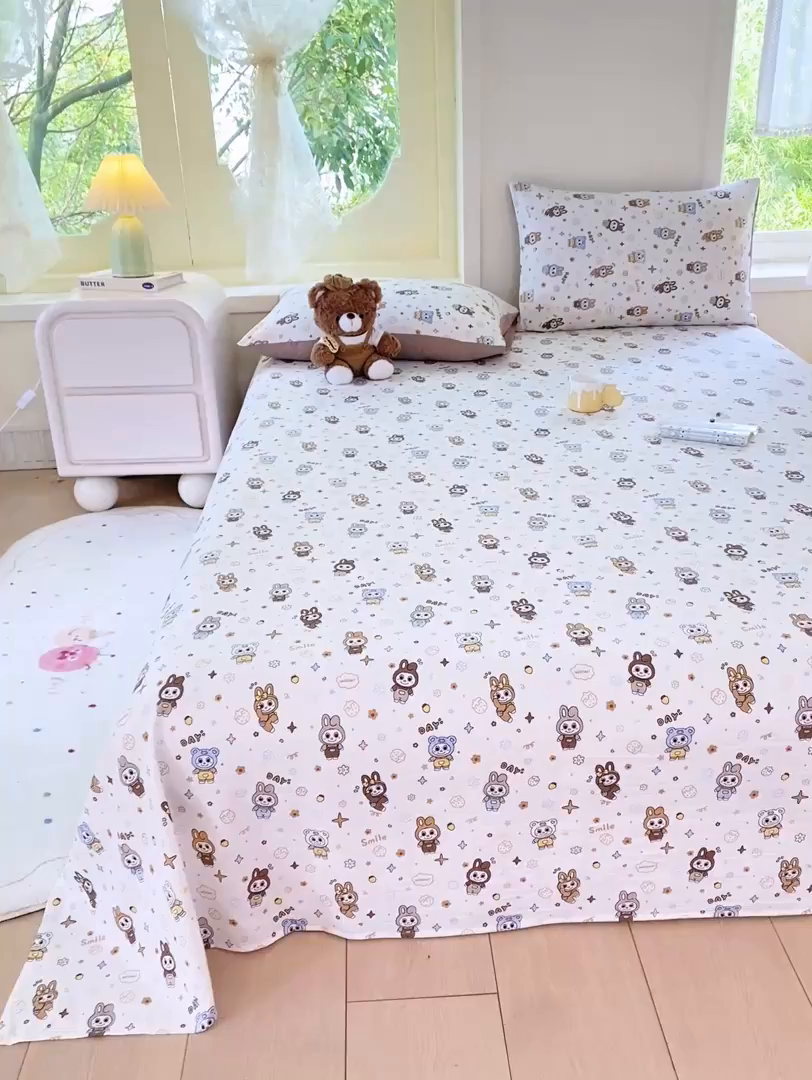 91家纺网 家纺一手货源 找家纺 朵朵家纺 2025新款双层纱单床单床单三件套（可定制尺寸） 布布星球