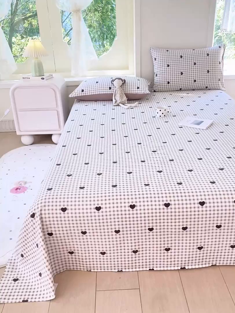 91家纺网 家纺一手货源 找家纺 朵朵家纺 2025新款双层纱单床单床单三件套（可定制尺寸） 心动
