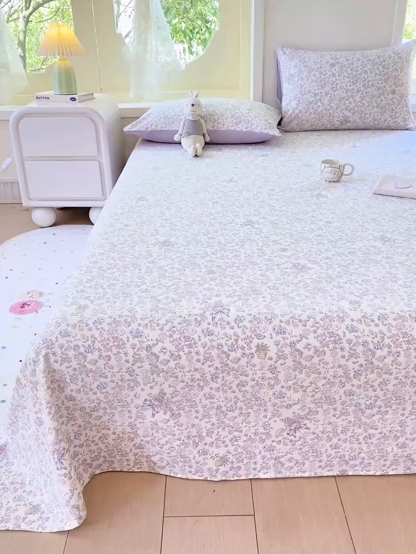 91家纺网 家纺一手货源 找家纺 朵朵家纺 2025新款双层纱单床单床单三件套（可定制尺寸） 锦上添花