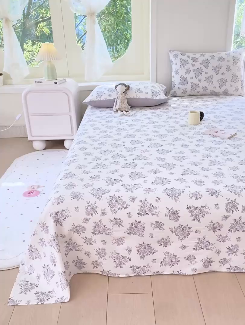 91家纺网 家纺一手货源 找家纺 朵朵家纺 2025新款双层纱单床单床单三件套（可定制尺寸） 浮生如梦