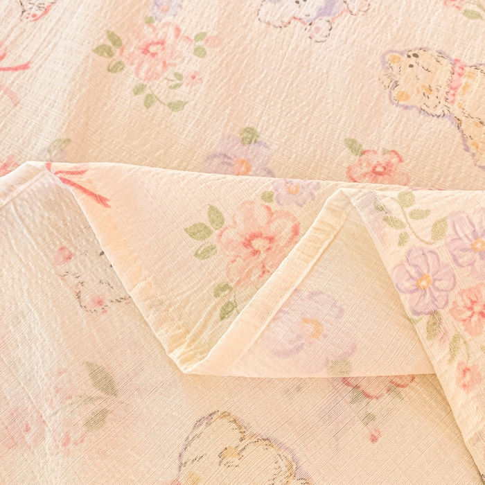 91家纺网 家纺一手货源 找家纺 朵朵家纺 2025新款双层纱单床单床单三件套（可定制尺寸） 花眠咪咪