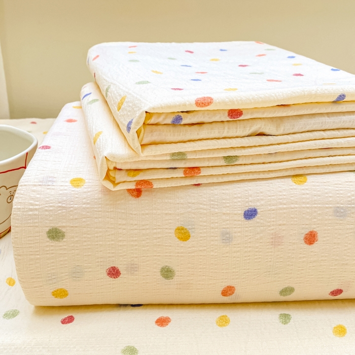 91家纺网 家纺一手货源 找家纺 朵朵家纺 2025新款双层纱单床单床单三件套（可定制尺寸） 幻彩波点