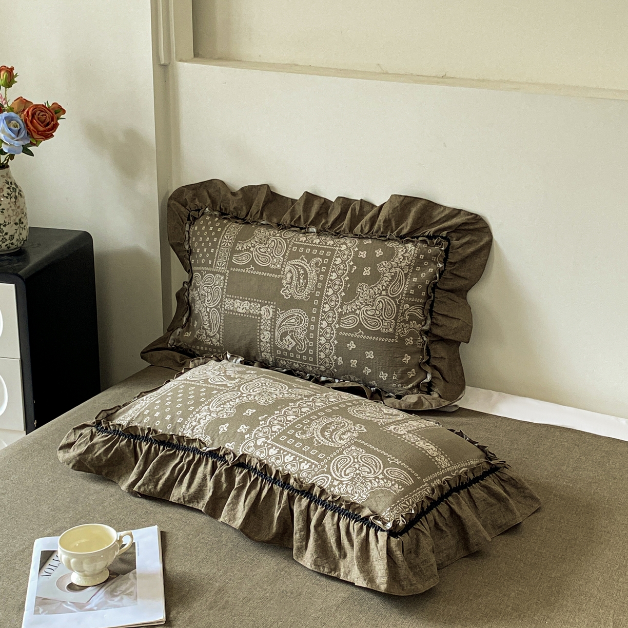 91家纺网 家纺一手货源 找家纺 梦纤绒 2025新款复古风亚麻原麻花边四件套 绿野仙踪