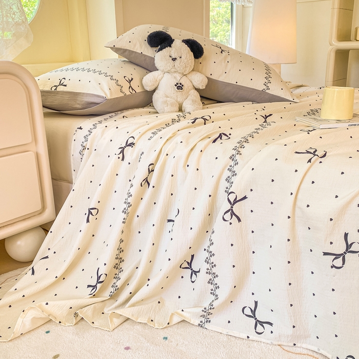 朵朵家纺 2025新款双层纱单床单床单三件套（可定制尺寸） 法式蝴蝶结