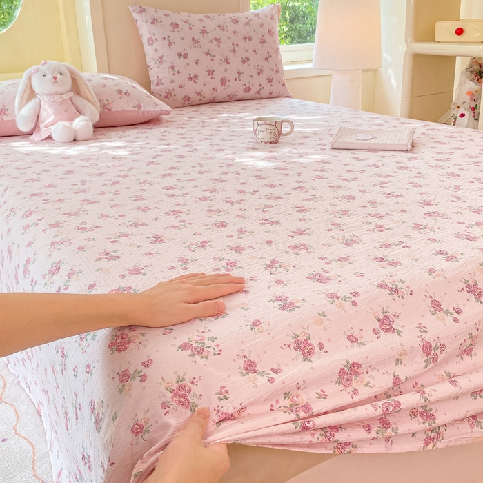 91家纺网 家纺一手货源 找家纺 朵朵家纺 2025新款双层纱单床单床单三件套（可定制尺寸） 玫瑰庄园