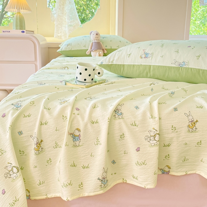 91家纺网 家纺一手货源 找家纺 朵朵家纺 2025新款双层纱单床单床单三件套（可定制尺寸） 音乐派