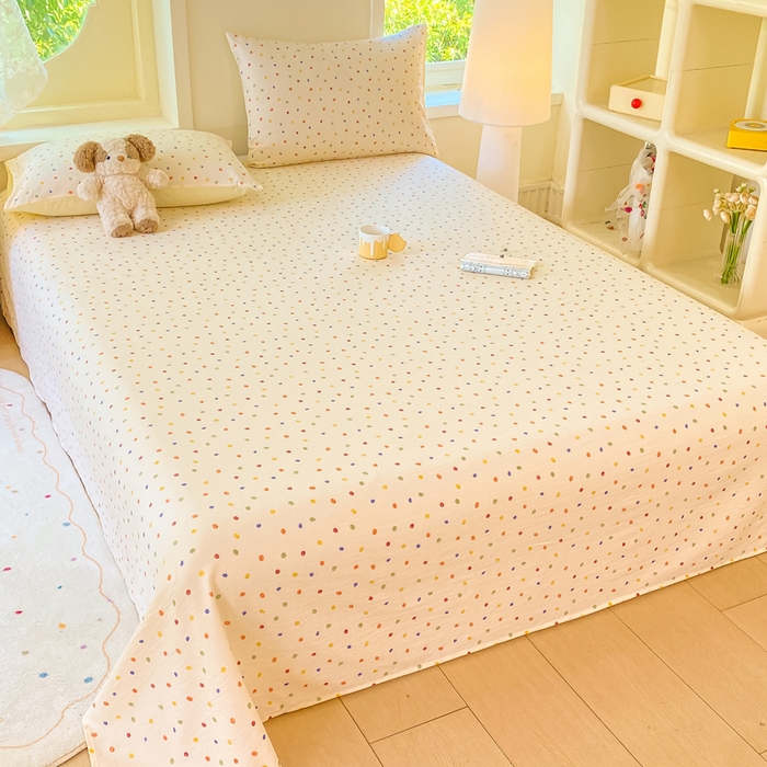 91家纺网 家纺一手货源 找家纺 朵朵家纺 2025新款双层纱单床单床单三件套（可定制尺寸） 幻彩波点