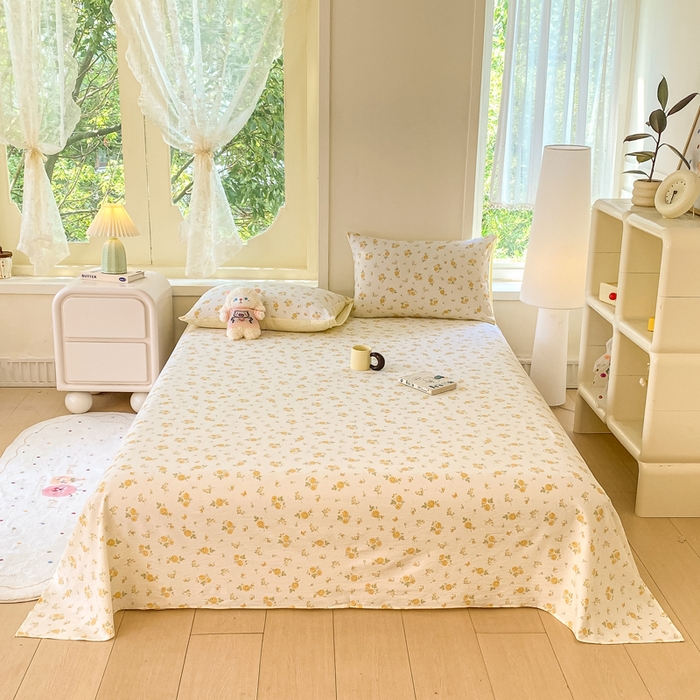 91家纺网 家纺一手货源 找家纺 朵朵家纺 2025新款双层纱单床单床单三件套（可定制尺寸） 山花烂漫