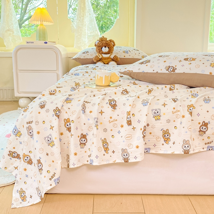 91家纺网 家纺一手货源 找家纺 朵朵家纺 2025新款双层纱单床单床单三件套（可定制尺寸） 布布星球