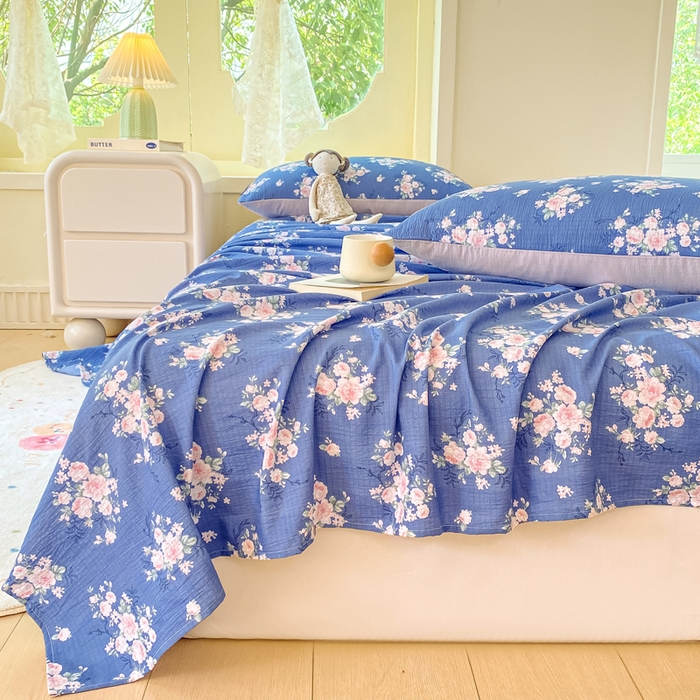 91家纺网 家纺一手货源 找家纺 朵朵家纺 2025新款双层纱单床单床单三件套（可定制尺寸） 国色天香