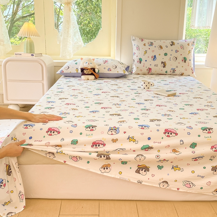 91家纺网 家纺一手货源 找家纺 朵朵家纺 2025新款双层纱单床单床单三件套（可定制尺寸） 快乐重年